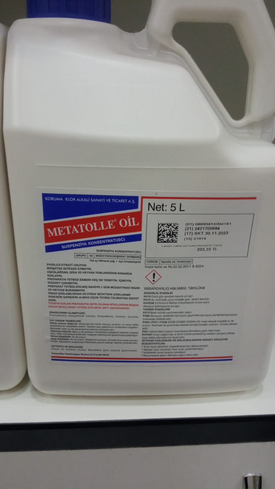 Metatolle oil / 704 q/l mineral yağ + 4 q/l imidacloprid / Koruma Klor Alkali / 5 l, l